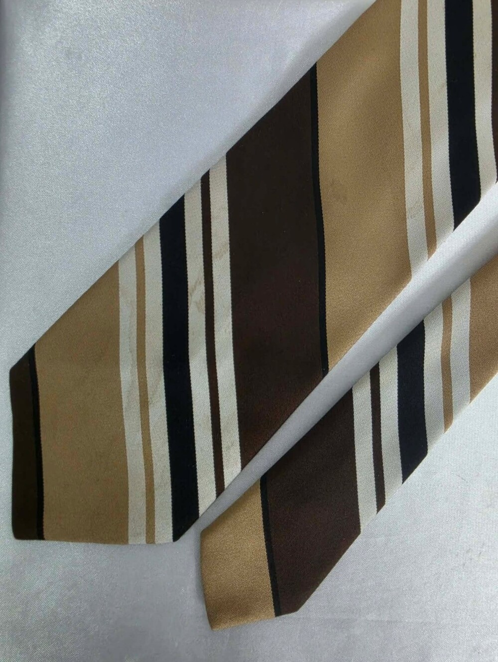 Yves Saint Laurent Brown, Tan and Black Striped Tie